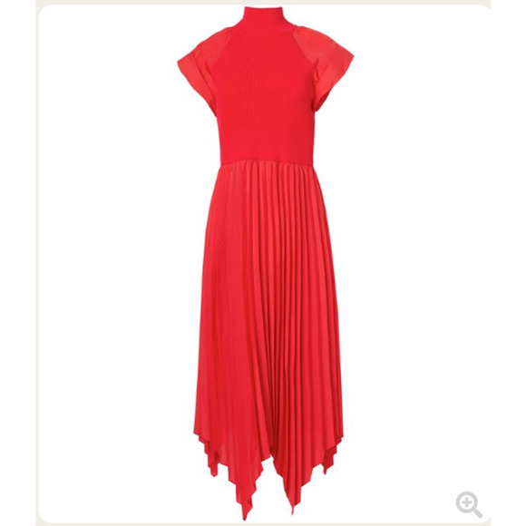 DEREK LAM 10 CROSBY Dresses & Skirts - Derek Lam Josephine Mixed Media Pleated Handkerchief Dress Carnation Red Size 6